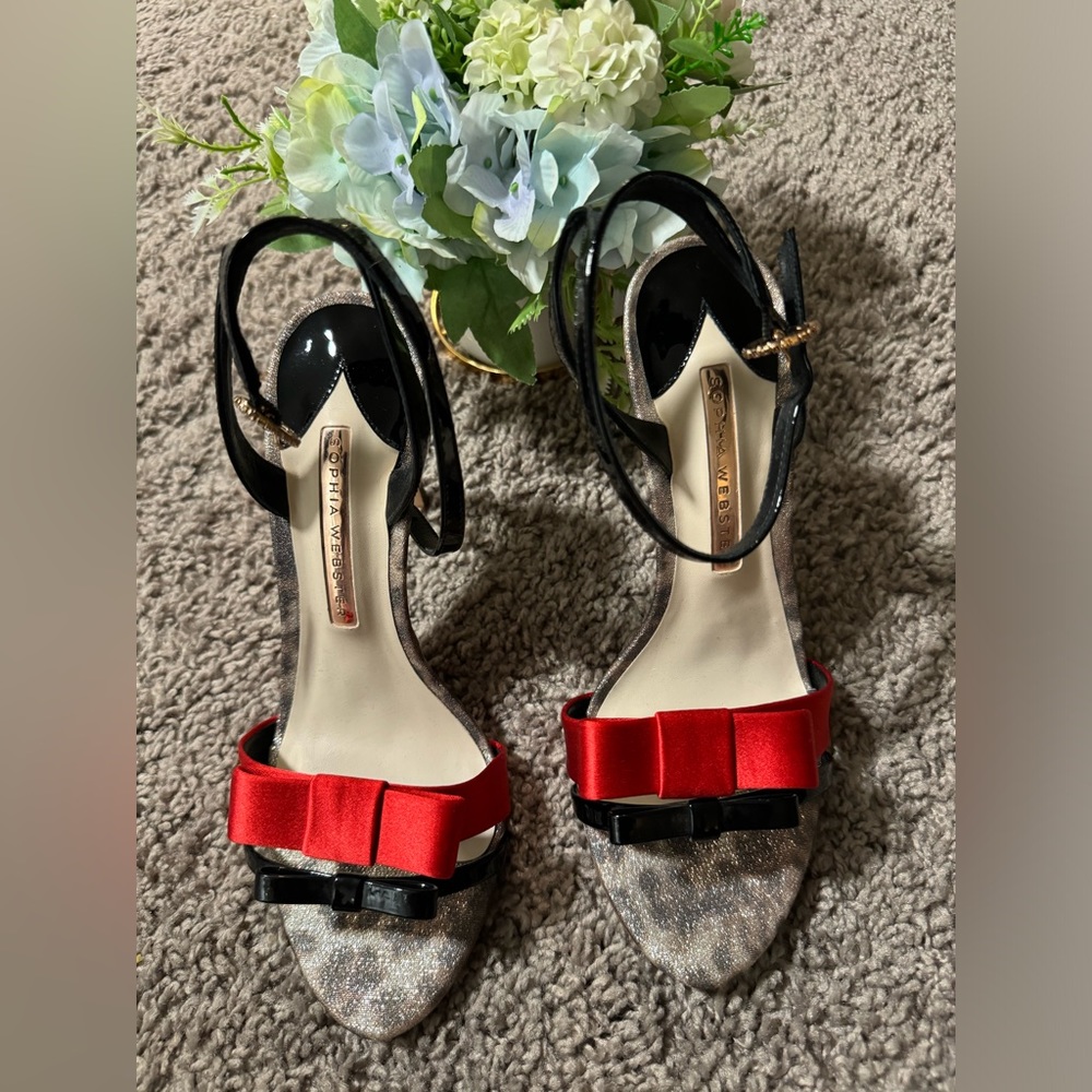 Sophia Webster Black and Red Bow Tie Heels. Size EU 37.5. US 6.5
